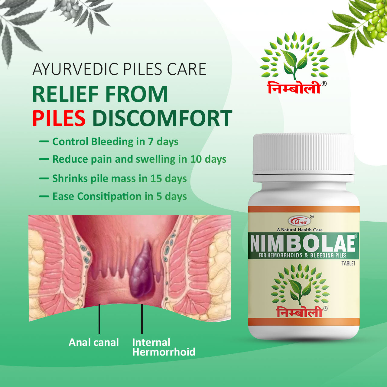 Nimbolae Piles Tablets - 60 Tablet Bleeding, Burning & Pain Relief From Constipation