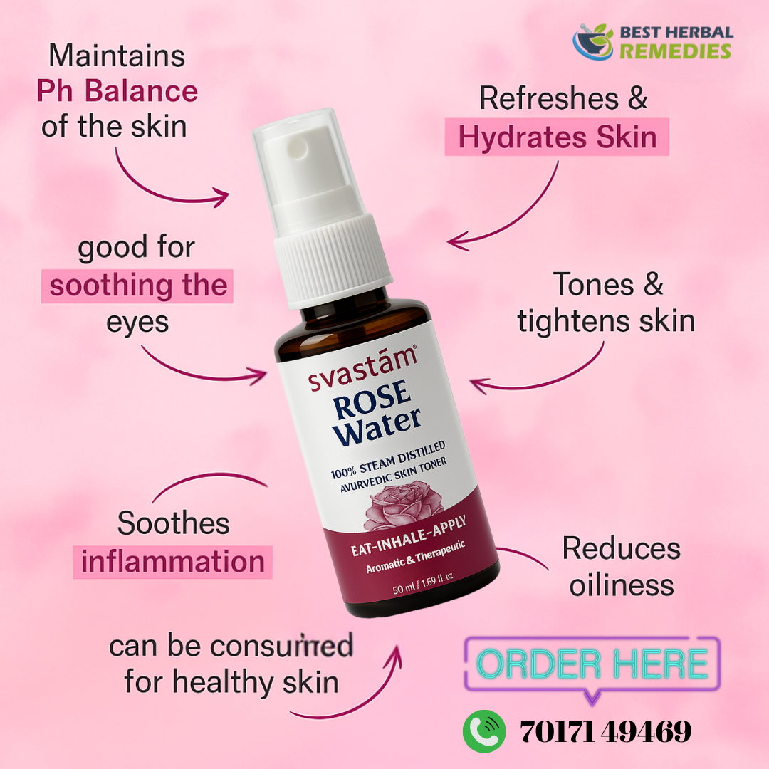 Pure Rose Water (Gulab Arq) – 100% Steam Distilled, Ayurvedic Skin Toner – 50ml