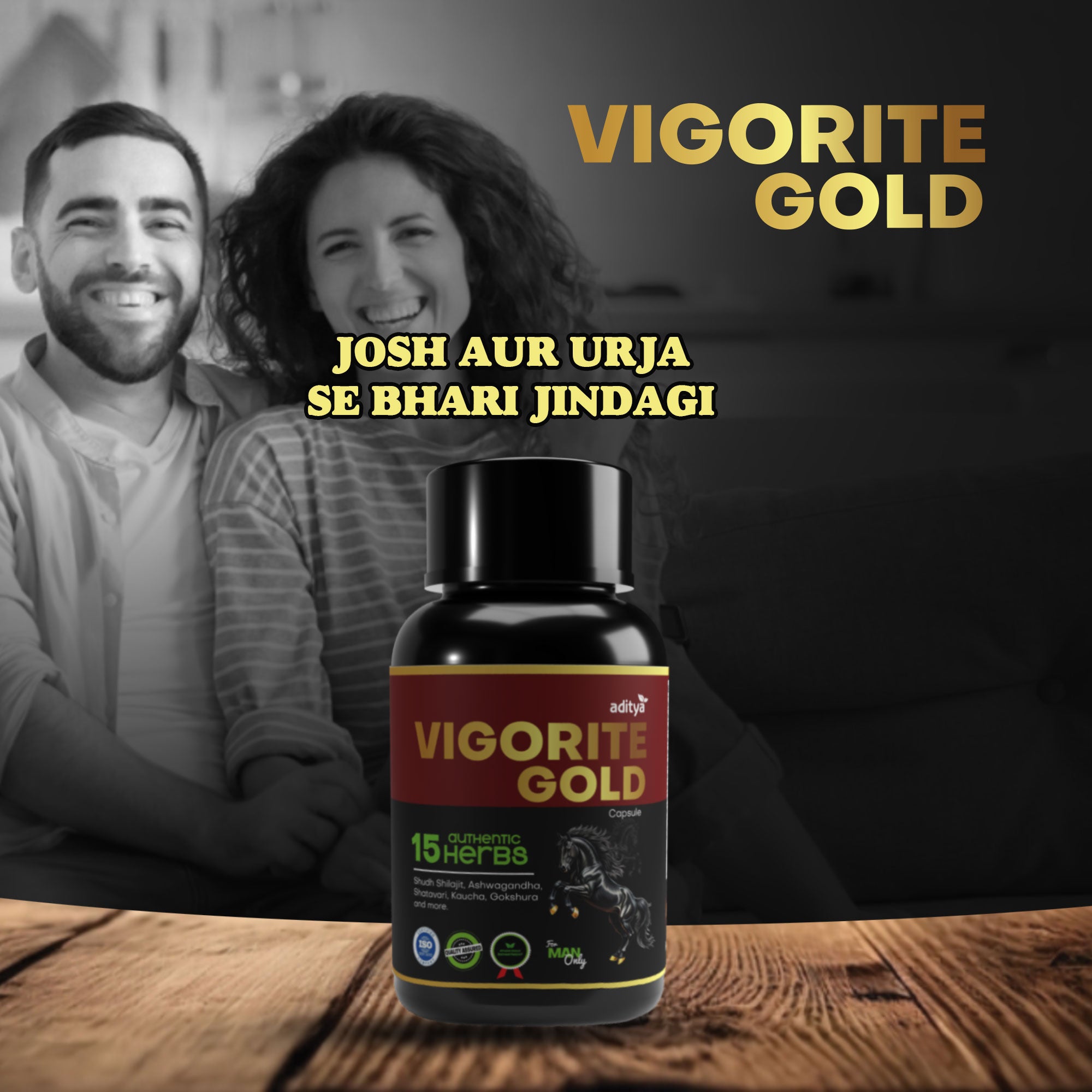 Vigorite Gold Capsule | Shilajit, Ashwagandha, Shatavari, Gokshura & Safed Musli | Improve Performance, Muscle Strength, Energy, Stamina & Overall Health | 60 Capsules