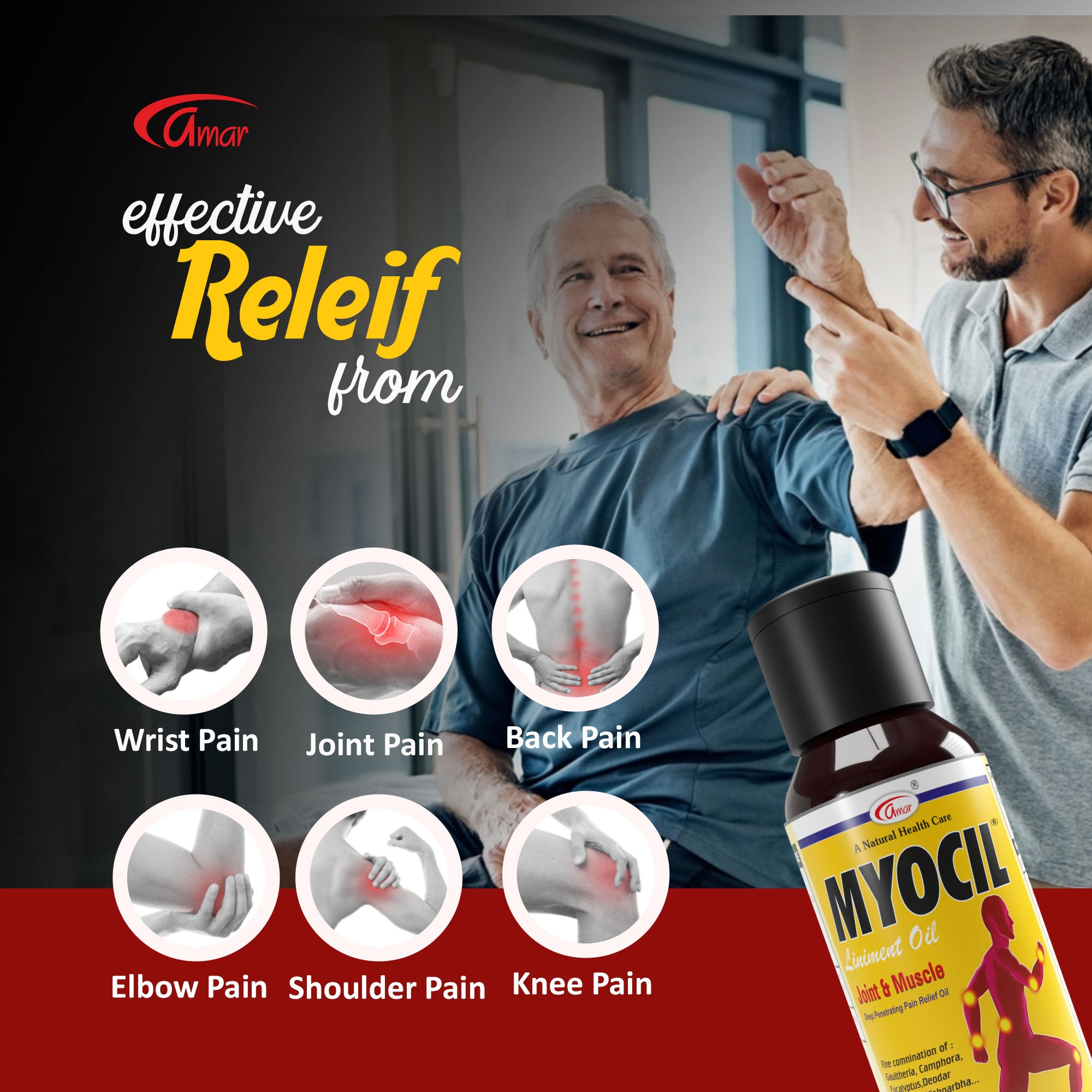 Myocil Oil Relief In Joint, Shoulder, Wrist, Elbow, Knee & Back Pain 50ml